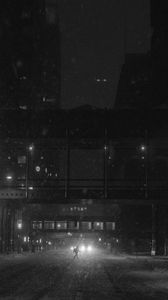 Preview wallpaper silhouette, bw, night, city, cloudy