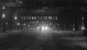 Preview wallpaper silhouette, bw, night, city, cloudy