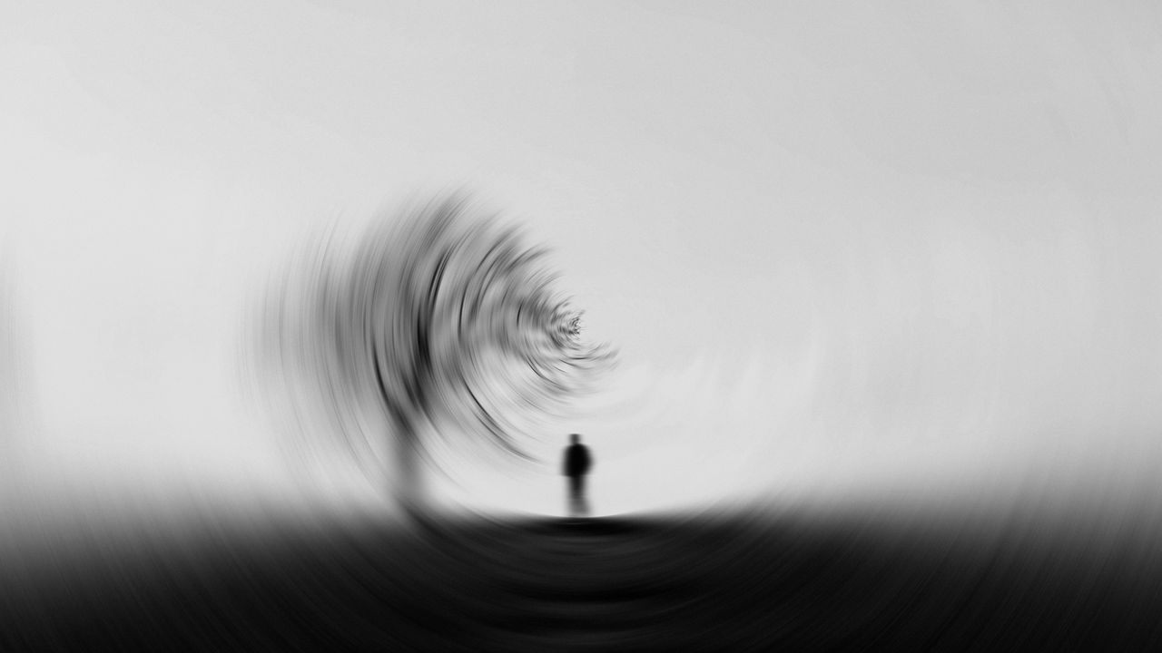 Wallpaper silhouette, bw, tree, blur, effect