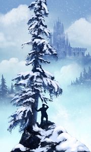 Preview wallpaper silhouette, castle, spruce, snow