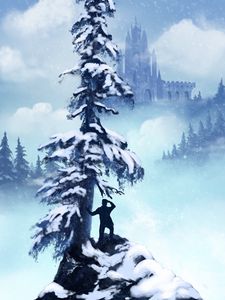 Preview wallpaper silhouette, castle, spruce, snow