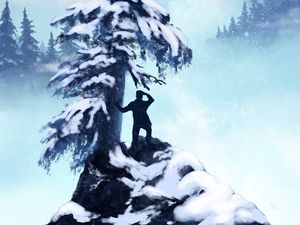 Preview wallpaper silhouette, castle, spruce, snow