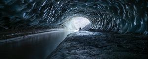 Preview wallpaper silhouette, cave, ice, river, tunnel