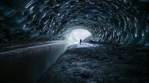 Preview wallpaper silhouette, cave, ice, river, tunnel