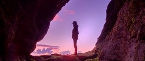 Preview wallpaper silhouette, cave, water, stones, reflection