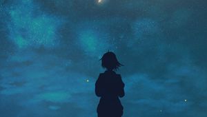 Preview wallpaper silhouette, child, starry sky, night, loneliness