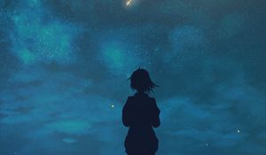 Preview wallpaper silhouette, child, starry sky, night, loneliness