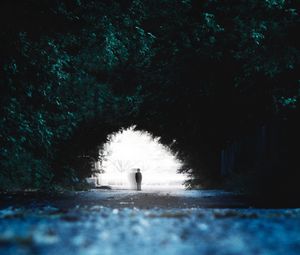 Preview wallpaper silhouette, child, trees, blur