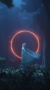 Preview wallpaper silhouette, circle, glow, forest, night, alien