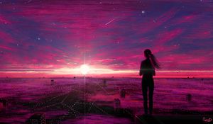 Preview wallpaper silhouette, city, aerial view, art, night