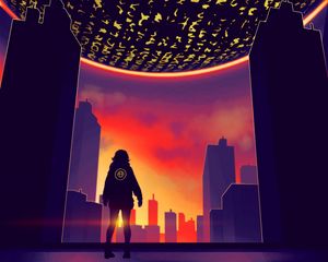 Preview wallpaper silhouette, city, art, dawn, buildings