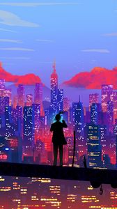 Preview wallpaper silhouette, city, art, buildings, height, overview