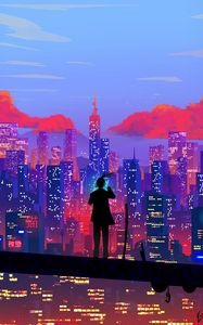 Preview wallpaper silhouette, city, art, buildings, height, overview
