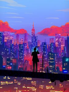 Preview wallpaper silhouette, city, art, buildings, height, overview