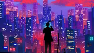 Preview wallpaper silhouette, city, art, buildings, height, overview