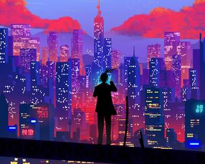 Preview wallpaper silhouette, city, art, buildings, height, overview