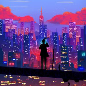 Preview wallpaper silhouette, city, art, buildings, height, overview