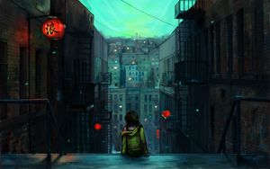 Preview wallpaper silhouette, city, buildings, overview, art