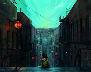Preview wallpaper silhouette, city, buildings, overview, art