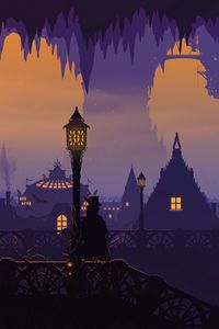 Preview wallpaper silhouette, city, buildings, lights, night, art