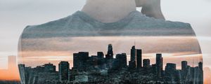 Preview wallpaper silhouette, city, double exposure, man, buildings, architecture