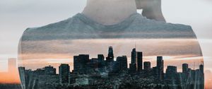 Preview wallpaper silhouette, city, double exposure, man, buildings, architecture