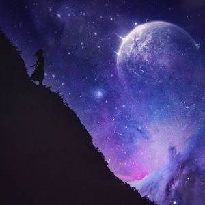 Preview wallpaper silhouette, cliff, night, dark, starry sky, space