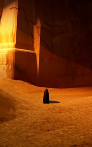 Preview wallpaper silhouette, cloak, ruins, sand, egypt, art