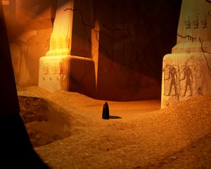 Preview wallpaper silhouette, cloak, ruins, sand, egypt, art