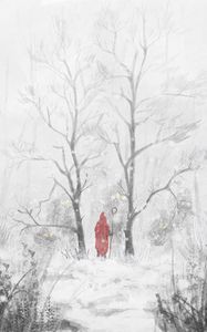 Preview wallpaper silhouette, cloak, staff, forest, snow, winter, art