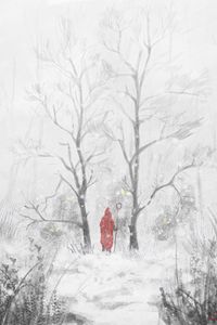 Preview wallpaper silhouette, cloak, staff, forest, snow, winter, art