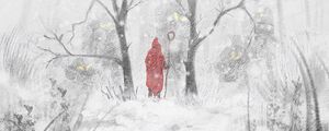 Preview wallpaper silhouette, cloak, staff, forest, snow, winter, art
