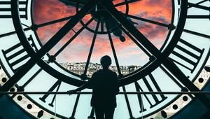 Preview wallpaper silhouette, clock, chapel, girl