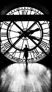 Preview wallpaper silhouette, clock, light, black and white, black