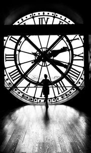 Preview wallpaper silhouette, clock, light, black and white, black