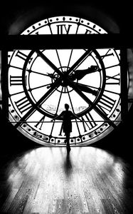Preview wallpaper silhouette, clock, light, black and white, black