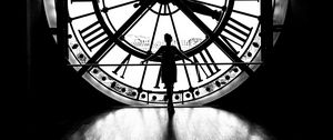 Preview wallpaper silhouette, clock, light, black and white, black