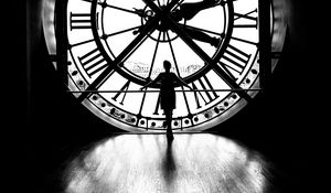 Preview wallpaper silhouette, clock, light, black and white, black