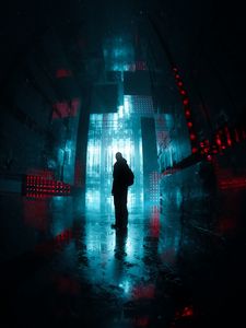 Preview wallpaper silhouette, corridor, glow, dark