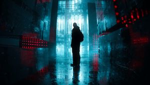 Preview wallpaper silhouette, corridor, glow, dark