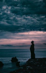 Preview wallpaper silhouette, crown, sea, coast, night, horizon