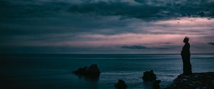 Preview wallpaper silhouette, crown, sea, coast, night, horizon