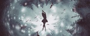 Preview wallpaper silhouette, dance, girl, snowfall, blur