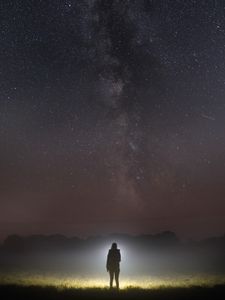 Preview wallpaper silhouette, dark, alone, night, starry sky