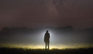 Preview wallpaper silhouette, dark, alone, night, starry sky