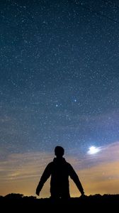 Preview wallpaper silhouette, dark, alone, starry sky, night