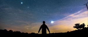 Preview wallpaper silhouette, dark, alone, starry sky, night
