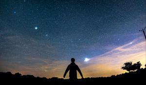 Preview wallpaper silhouette, dark, alone, starry sky, night