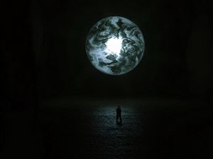 Preview wallpaper silhouette, dark, ball, glow, art