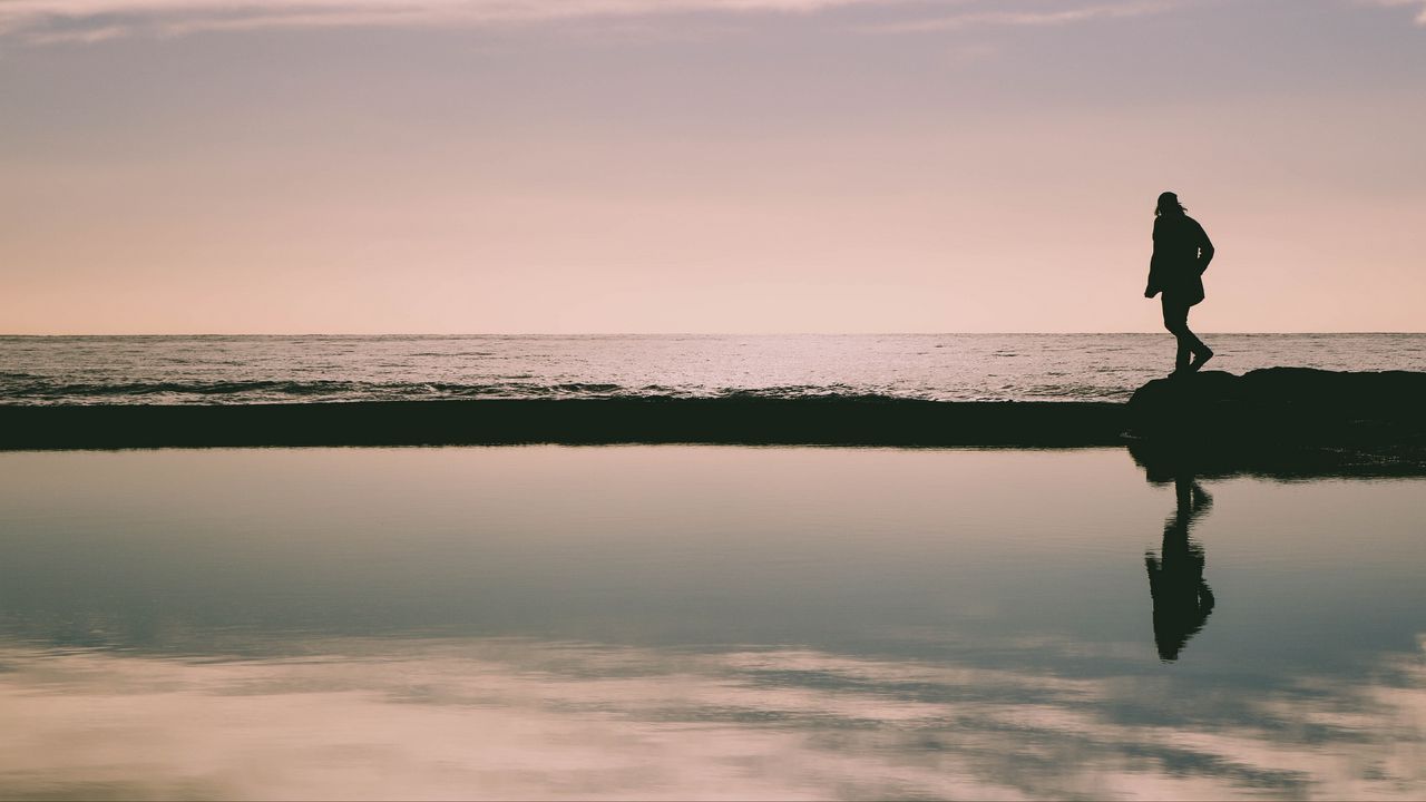Wallpaper silhouette, dark, beach, sea, water